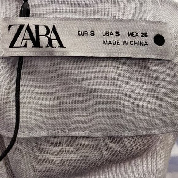 Zara White Blue Embroidered 100% Linen Flowy Peplum Long Skirt - Picture 5 of 6